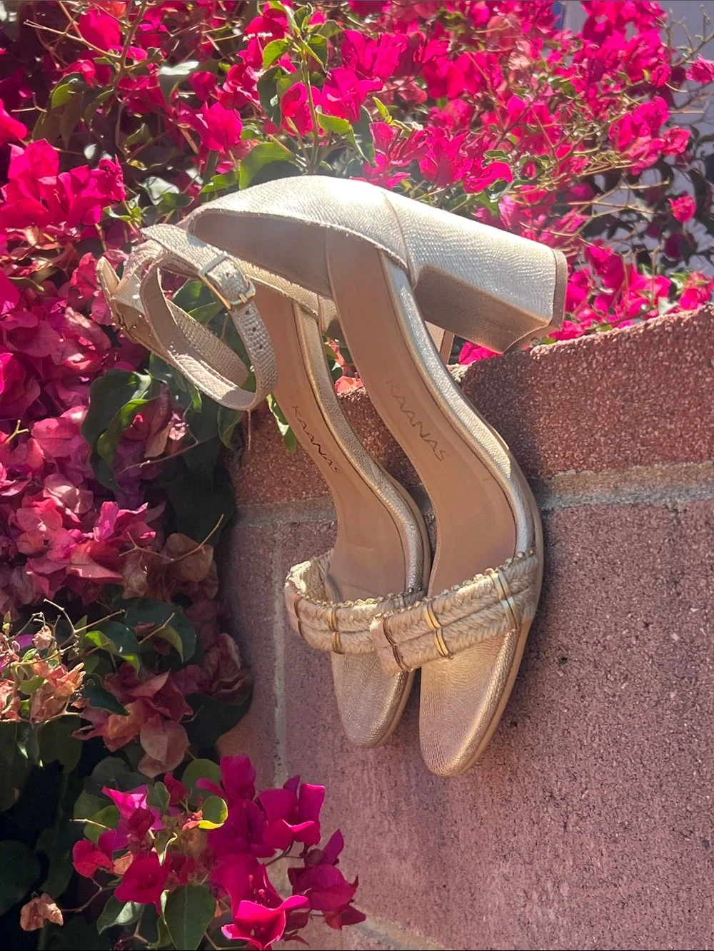 8 | Kaanas x Jessie James decker|  Metallic Gold Braided Ankle‑Strap Sandals